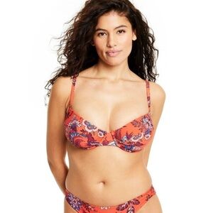 Women's Large Leafy Floral Print Underwire
Bikini Swim Top - RHODE D/DD …